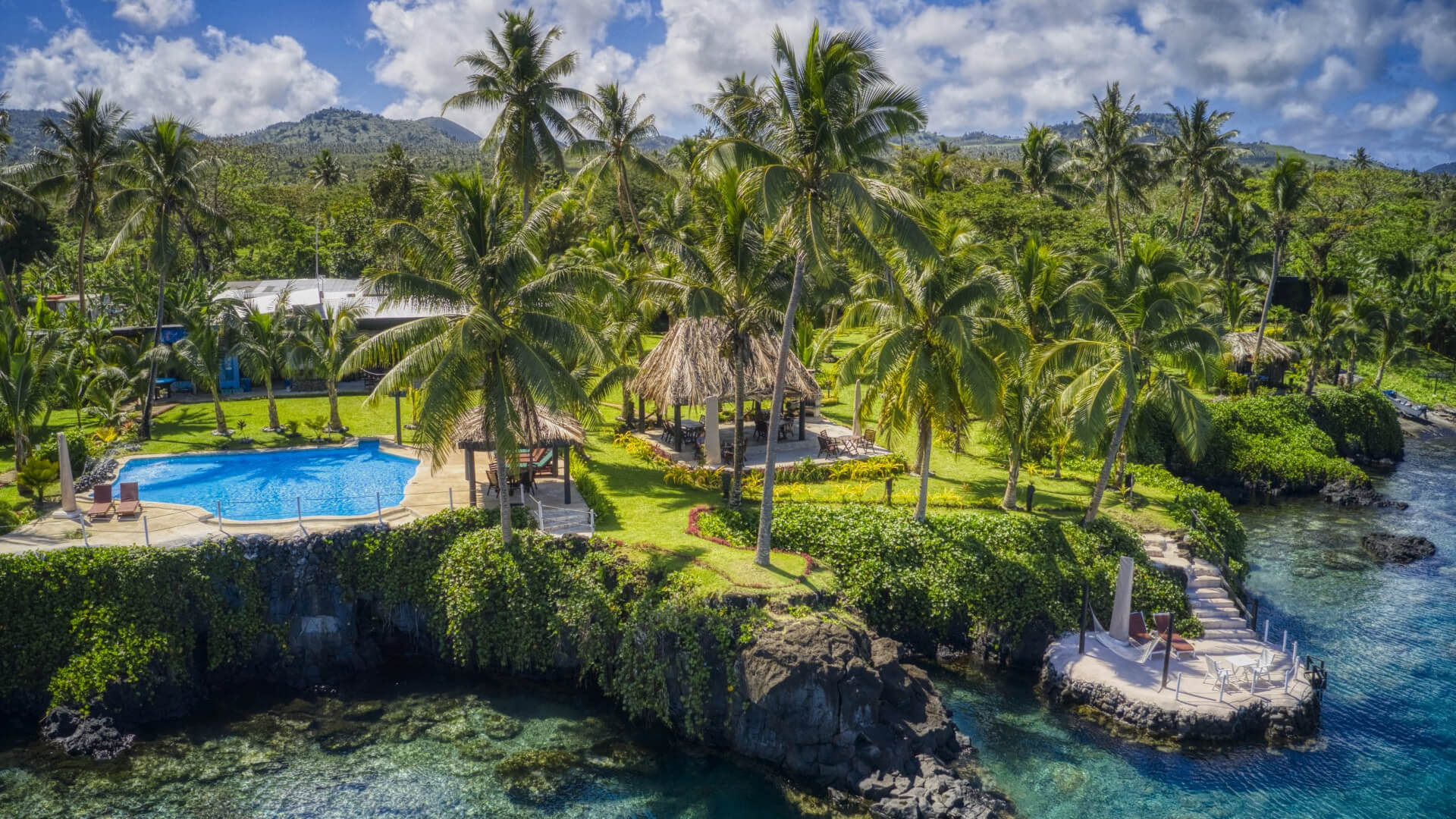 fiji resort Paradise Taveuni oceanfront drone photo
