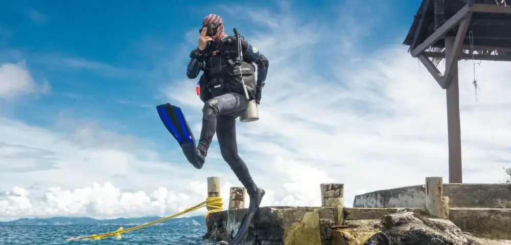 diver jump ion the ocean near our shore